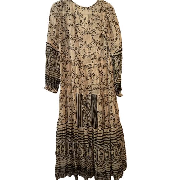 Anthropologie Talulah Tiered Midi Dress Cream Black Boho Tiered Patterned Boho - Picture 3 of 9